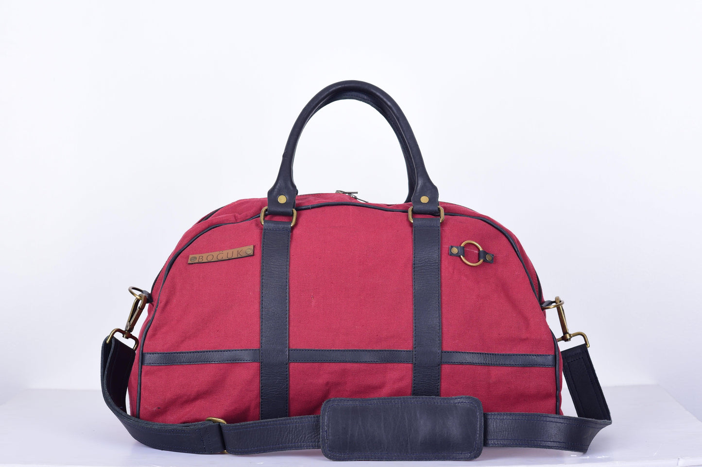 Burgandy Canvas/ Leather Duffle Bag