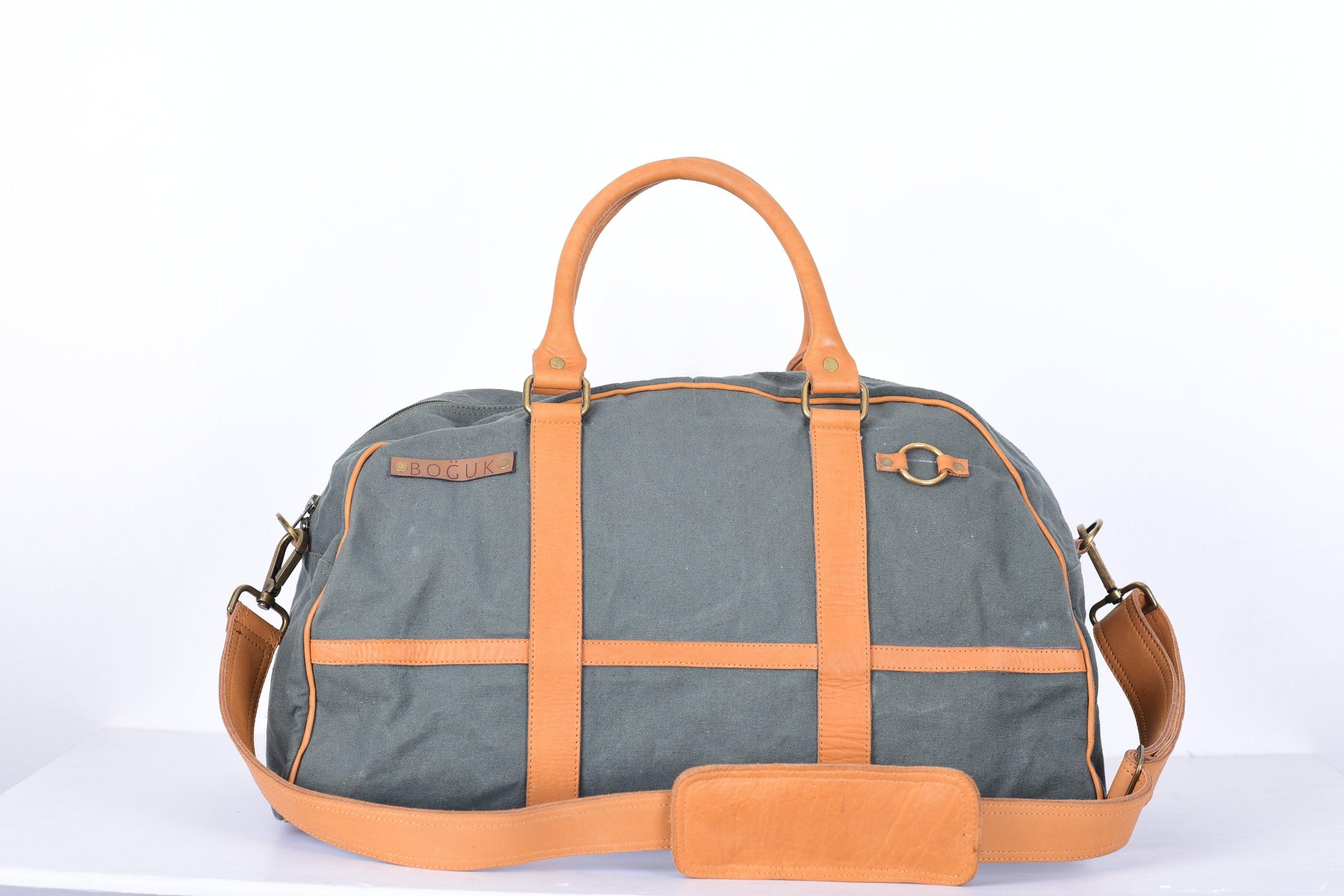 Green Canvas/ Leather Duffle Bag - BOGUK