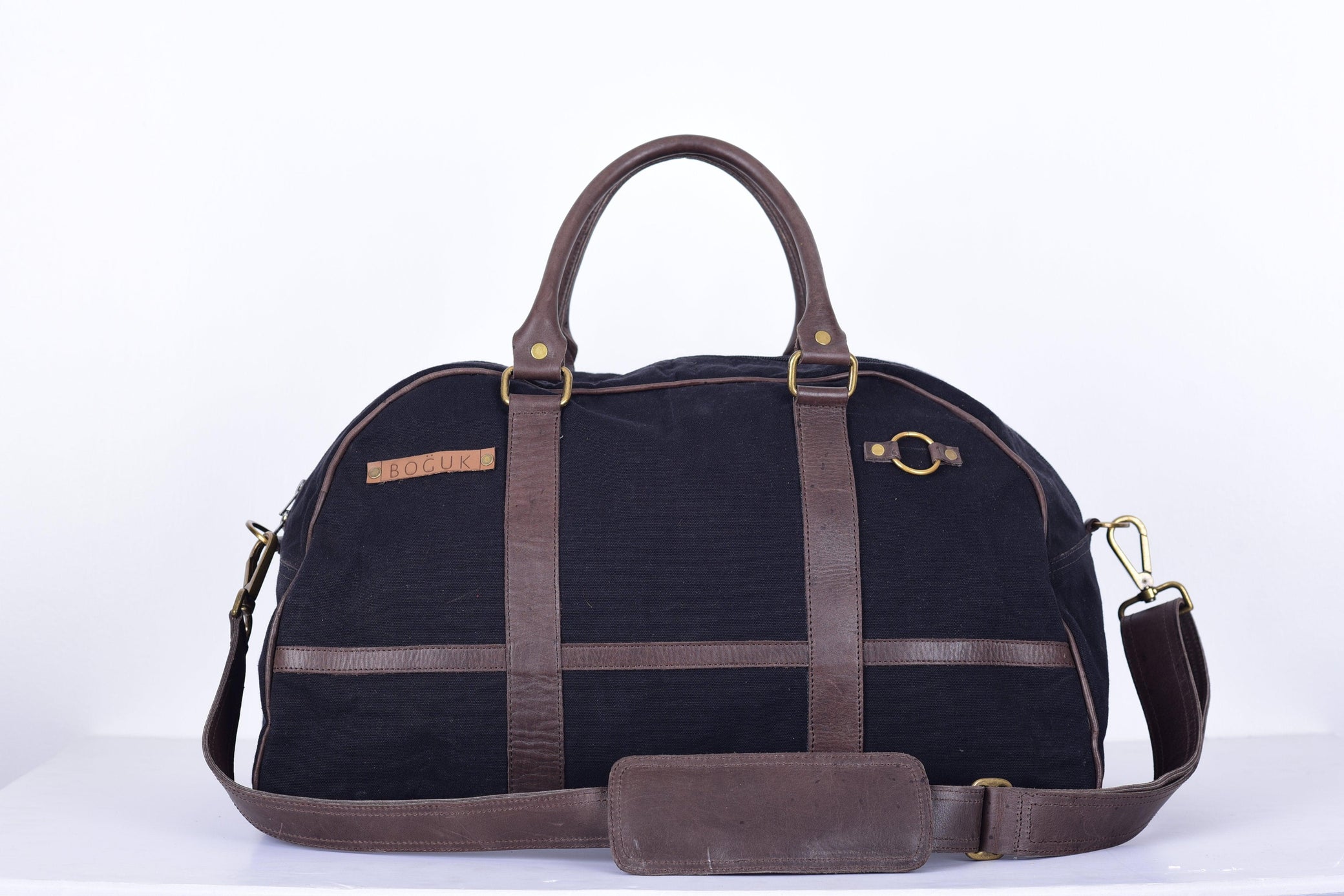 Black Canvas/ Leather Duffle Bag - BOGUK